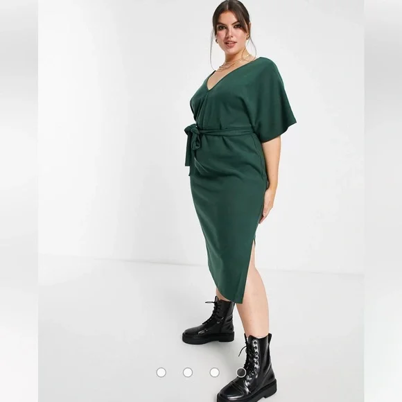 ASOS DESIGN Curve super soft v neck belted midi sweater dress - Picture 2 of 8